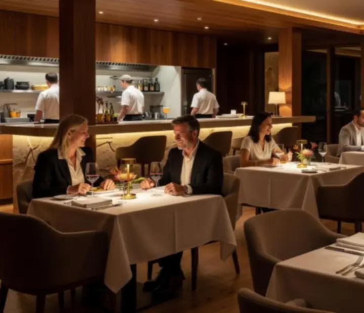 Candlelit restaurant interior with guests dining at Acean Dashgrill